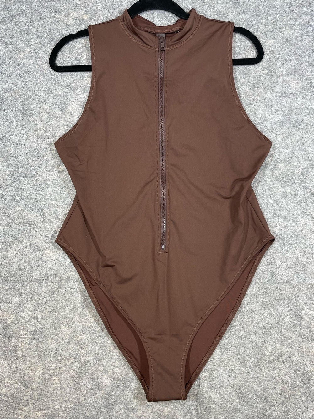 SKIMS Swim Brown Zip Front Bathing Suit 2X Mock Neck Sculpting One Piece Minimal